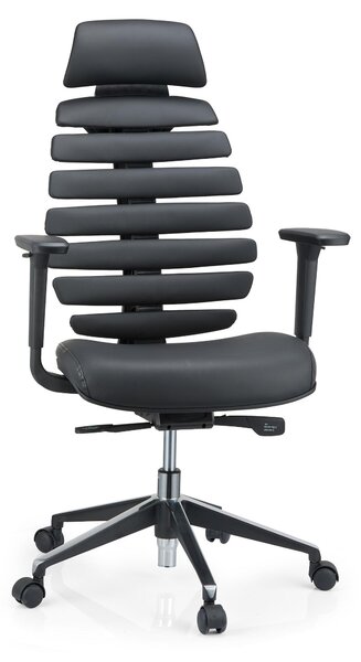 Hjh OFFICE Sedia da ufficio professionale ERGO LINE II PRO Sedia da scrivania ergonomica con braccioli (regolabili in altezza) in pelle nera Sedia girevole per ufficio e casa