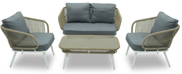 Set Salotto da Giardino in Alluminio e Corda Divano 2 Poltrone e Tavolino Vega