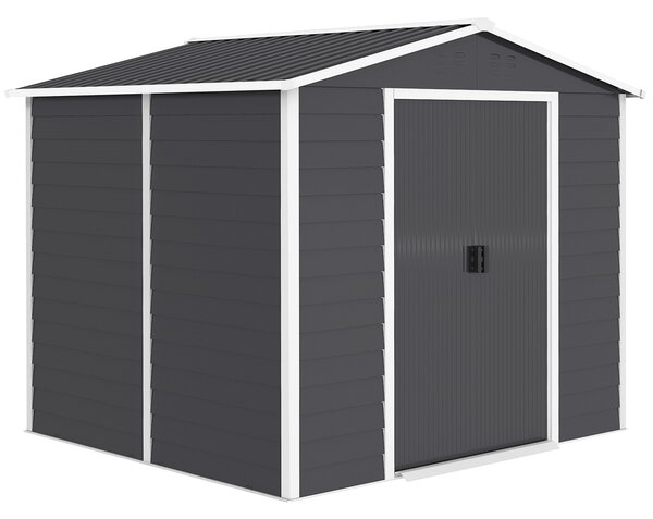 Outsunny Casetta da Giardino con Porte doppie bloccabili, Capanno per attrezzi in metallo, 2,40 x 2,06 x 1,98 m, Grigio scuro | Aosom Italy