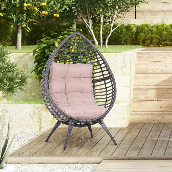 Poltrona da Giardino in Vimini 101x89x156 cm con Cuscino Beige