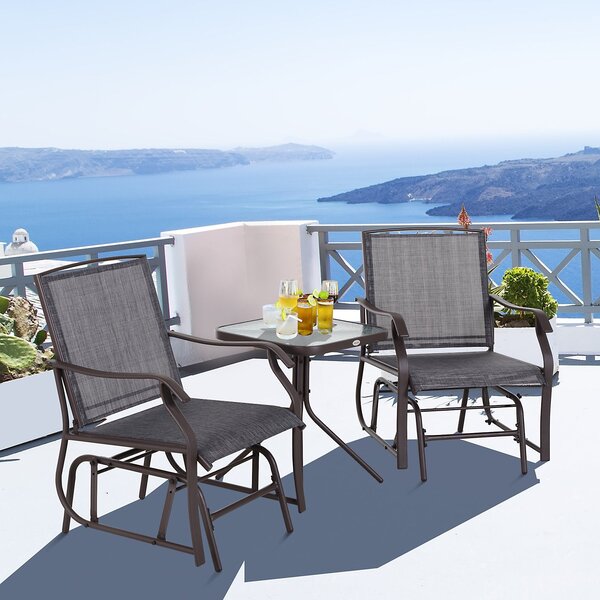 Set Salotto da Giardino in Acciaio 2 Sedie e Tavolino Marrone e Grigio