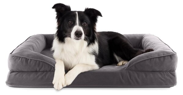 Cuccia per cani Lumaland, modello Indoor Cord M, grigia. Dimensioni: 90x65x9 cm. Cuscino per cani, taglia M. Cesto di dimensioni 90x65 cm. Rivestimento in tessuto resistente, lavabile. Tappetino per cani, ideale come luogo di riposo