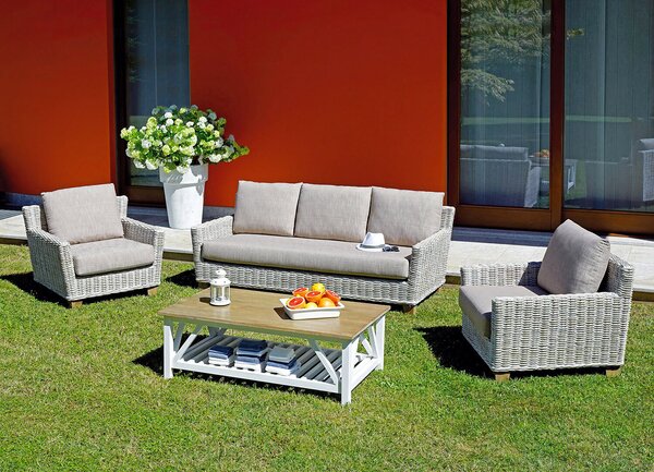 Set Salotto da Giardino in Grey Kubu Sbiancato Divano 2 Poltrone e Tavolino Vorghini Jaipur