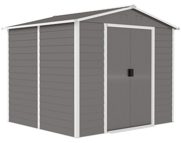 Outsunny Casetta da Giardino con Porte doppie bloccabili, Capanno per attrezzi in metallo, 2,40 x 2,06 x 1,98 m, Grigio chiaro | Aosom Italy