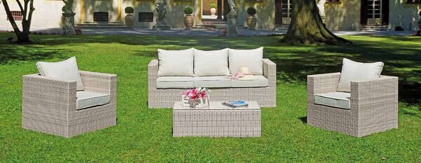 Set Salotto da Giardino in Alluminio Divano 2 Poltrone e Tavolino Vorghini Santiago