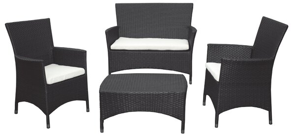 Set da Giardino Divano Poltrone e Tavolino in Polyrattan Morel Valeria Nero
