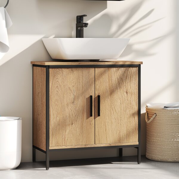 HOMCOM Mobile sottolavabo, mobile bagno con 2 ante e ripiano regolabile, stile moderno, 60 x 30 x 60 cm, rovere | Aosom Italy