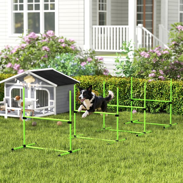 PawHut Set Agility per cani 4 pezzi regolabile in altezza - attrezzatura Agility con 4 sbarre, borsa da trasporto, 99 x 65 x 94 cm, Verde | Aosom Italy