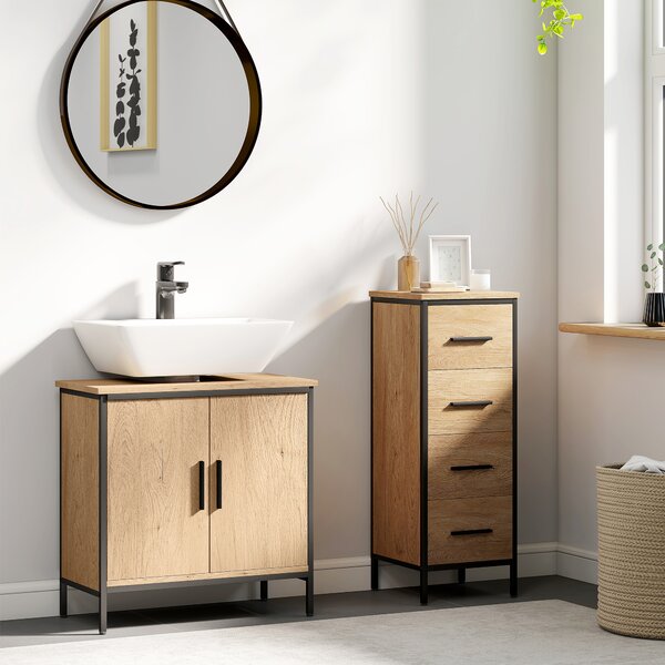 HOMCOM Mobile sottolavabo, mobile bagno con 2 ante e ripiano regolabile, stile moderno, 60 x 30 x 60 cm, rovere | Aosom Italy