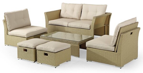 Set Salotto da Giardino in Rattan Divano 2 Poltrone 2 Poggiapiedi e Tavolino Kraus Tintoretto