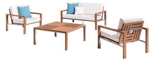 Set Salotto da Giardino in Acciaio e Sumpar Wood Divano 2 Poltrone e Tavolino Kraus Donatello