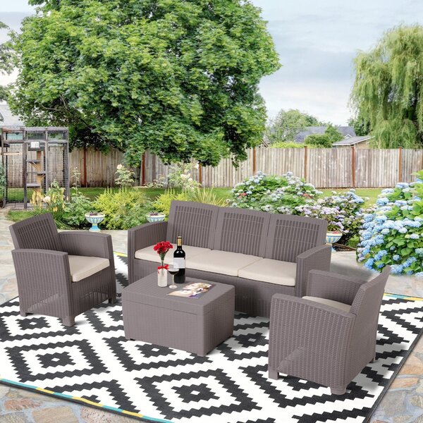 Set da Giardino Divano 2 Poltrone 1 Tavolino Friendly Grigio