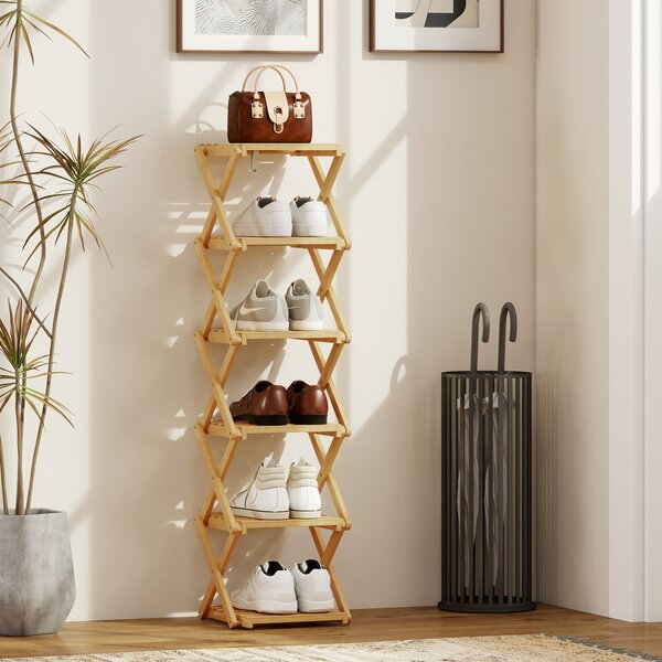 HOMCOM Scarpiera ripiegabile, porta-scarpe con 6 ripiani in bambù, per max. 9 paia di scarpe, 30 x 29 x 108 cm, Naturale | Aosom Italy