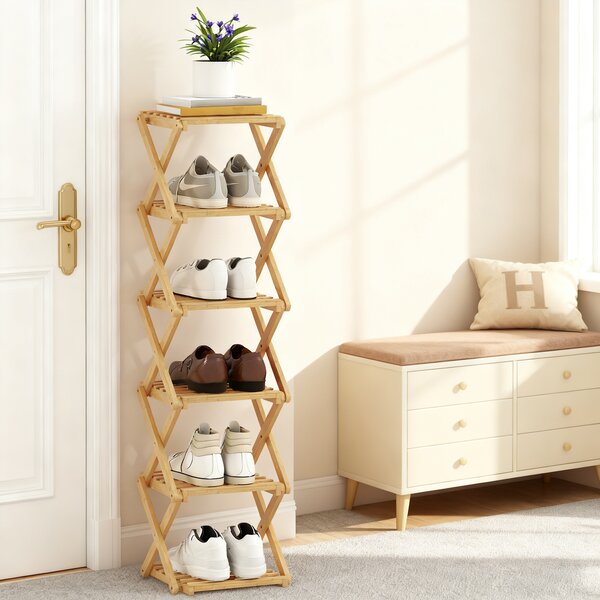 HOMCOM Scarpiera ripiegabile, porta-scarpe con 6 ripiani in bambù, per max. 9 paia di scarpe, 30 x 29 x 108 cm, Naturale | Aosom Italy