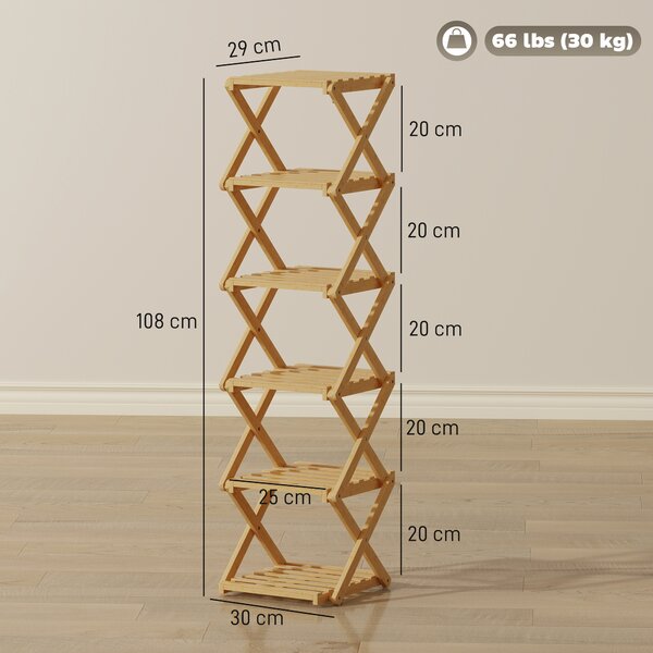 HOMCOM Scarpiera ripiegabile, porta-scarpe con 6 ripiani in bambù, per max. 9 paia di scarpe, 30 x 29 x 108 cm, Naturale | Aosom Italy