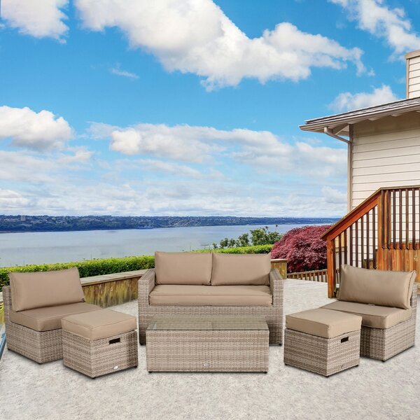 Set Salotto da Giardino in Polyrattan Divano 2 Poltrone Kore Cachi e Beige