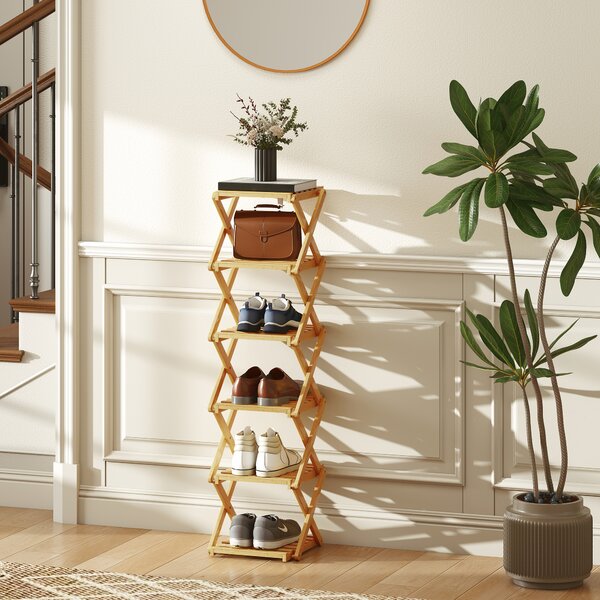 HOMCOM Scarpiera ripiegabile, porta-scarpe con 6 ripiani in bambù, per max. 9 paia di scarpe, 30 x 29 x 108 cm, Naturale | Aosom Italy