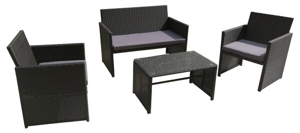 Set da Giardino Divano Poltrone e Tavolino in Polyrattan Becker Ceriale Nero
