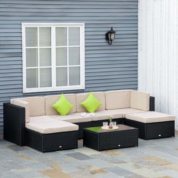 Set Salotto da Giardino in Polyrattan Divano 2 Poltrone Virginia Nero e Beige