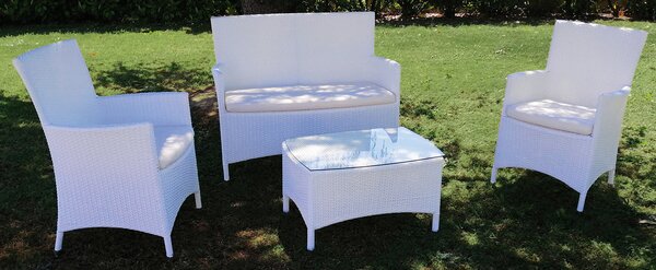 Set da Giardino Divano Poltrone e Tavolino in Polyrattan Morel Valeria Bianco