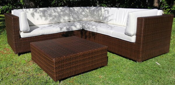Set da Giardino 2 Divani Poltrona e Tavolino in Polyrattan Morel Dubai Marrone