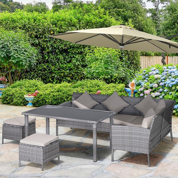 Set Salotto da Giardino in Rattan 2 Divani Angolari Tavolino 2 Sgabelli Grigio