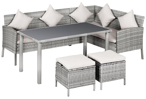 Set Salotto da Giardino in Rattan 2 Divani Angolari Tavolino 2 Sgabelli Grigio
