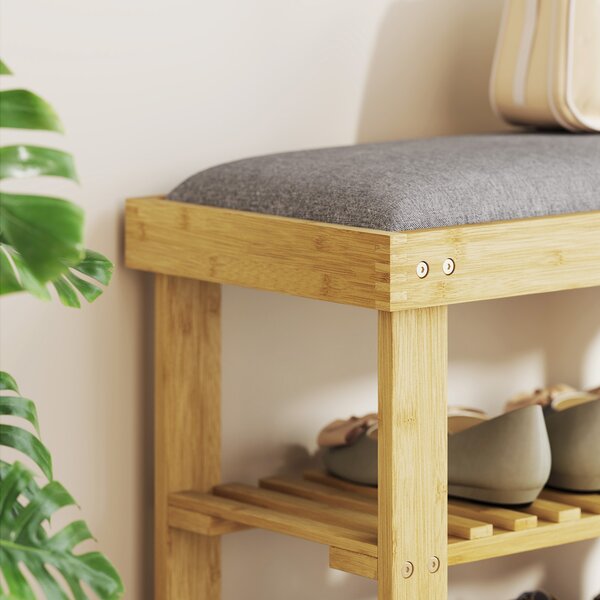 HOMCOM Panca porta scarpe con seduta, panca in bambù con spazio contenitivo, 2 scomparti aperti, panca 60 x 29 x 49 cm Grigio | Aosom Italy