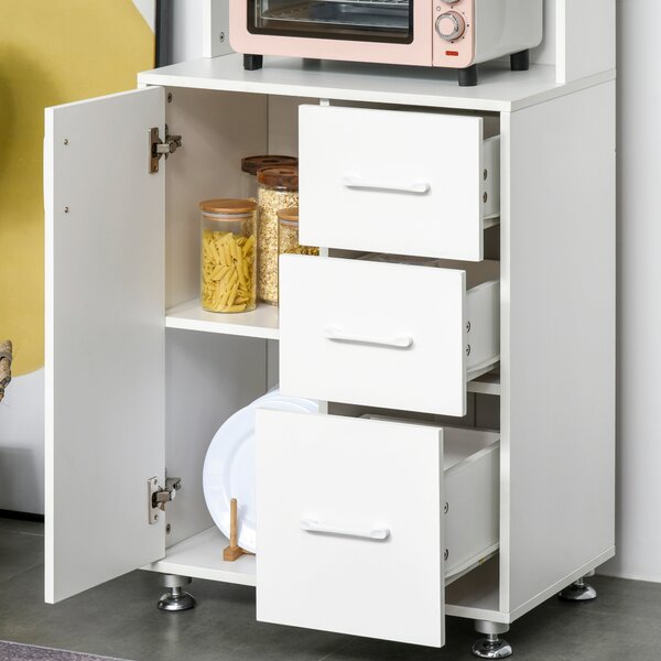 HOMCOM Buffet alto cucina, armadio da cucina con 3 porte, 3 cassetti e piano di lavoro, 60 x 40 x 160 cm, bianco | Aosom Italy