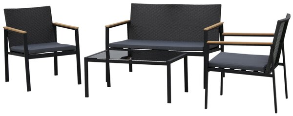 Set da Giardino Divano 2 Poltrone 1 Tavolino in Acciaio WDC Nero