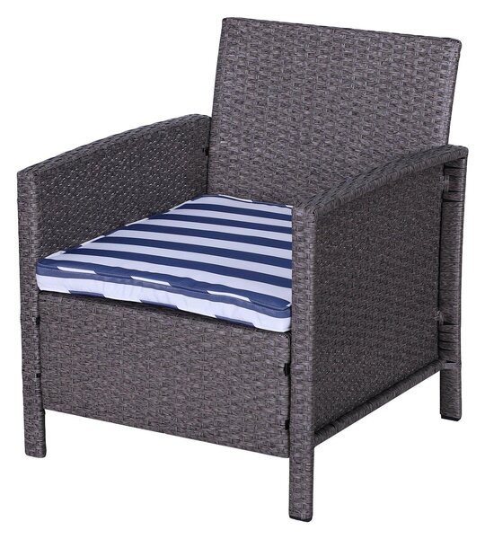 Set Salotto da Giardino in Rattan Divano 2 Poltrone 1 Tavolino Contenitore Grigio