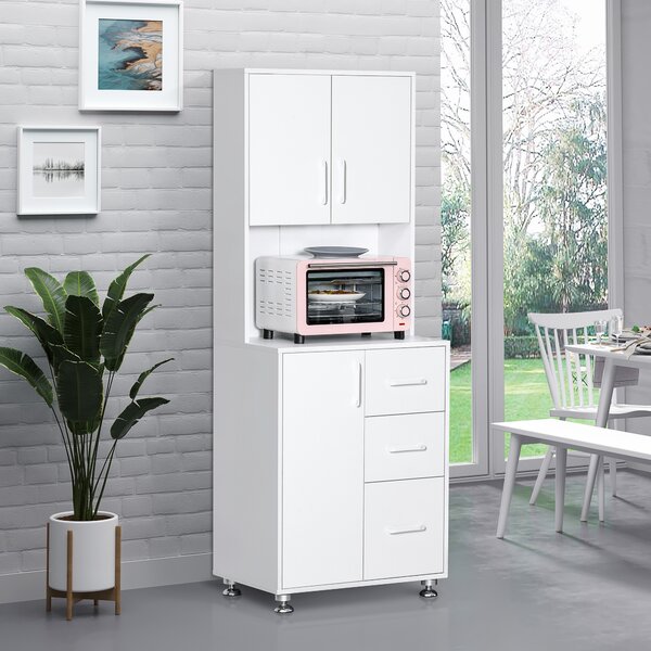 HOMCOM Buffet alto cucina, armadio da cucina con 3 porte, 3 cassetti e piano di lavoro, 60 x 40 x 160 cm, bianco | Aosom Italy