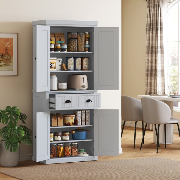 HOMCOM Armadio da cucina buffet cucina multi-scomparti ripiani regolabili 4 ante grande cassetto 76,2 x 40,2 x 183 cm grigio | Aosom Italy
