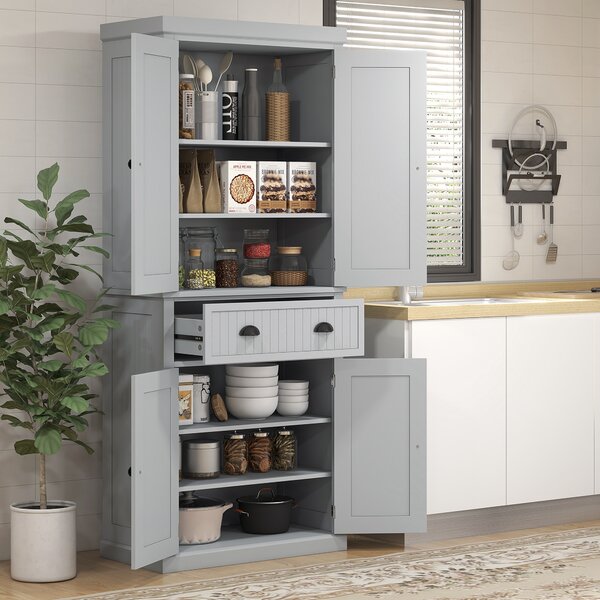HOMCOM Armadio da cucina buffet cucina multi-scomparti ripiani regolabili 4 ante grande cassetto 76,2 x 40,2 x 183 cm grigio | Aosom Italy