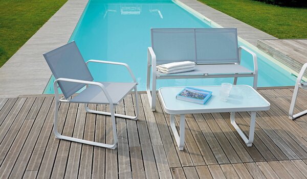Set Salotto da Giardino in Ferro Divano 2 Poltrone e Tavolino Vorghini Anversa Bianco