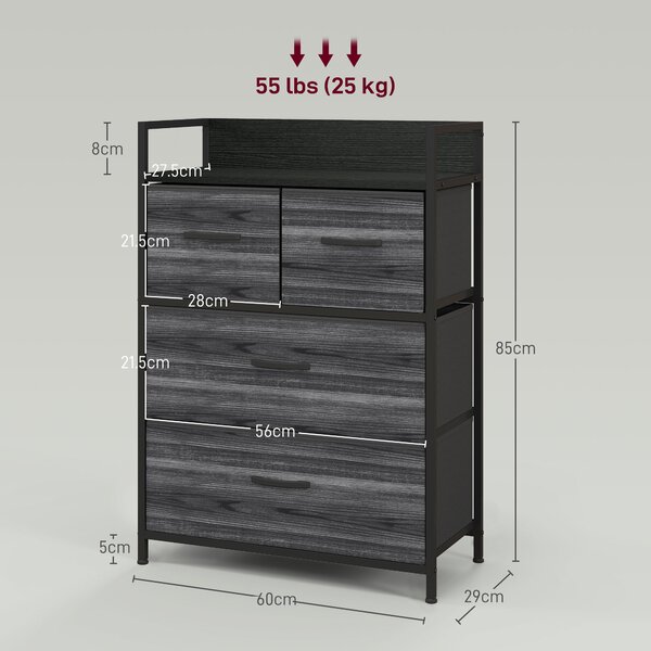 HOMCOM Cassettiera, sideboard, 4 cassetti in tessuto, design industriale, 60x29x85cm, Nero | Aosom Italy