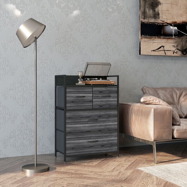 HOMCOM Cassettiera, sideboard, 4 cassetti in tessuto, design industriale, 60x29x85cm, Nero | Aosom Italy