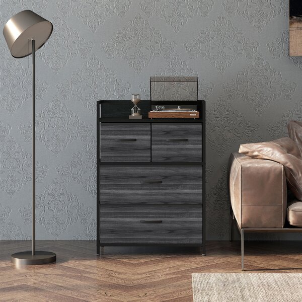 HOMCOM Cassettiera, sideboard, 4 cassetti in tessuto, design industriale, 60x29x85cm, Nero | Aosom Italy