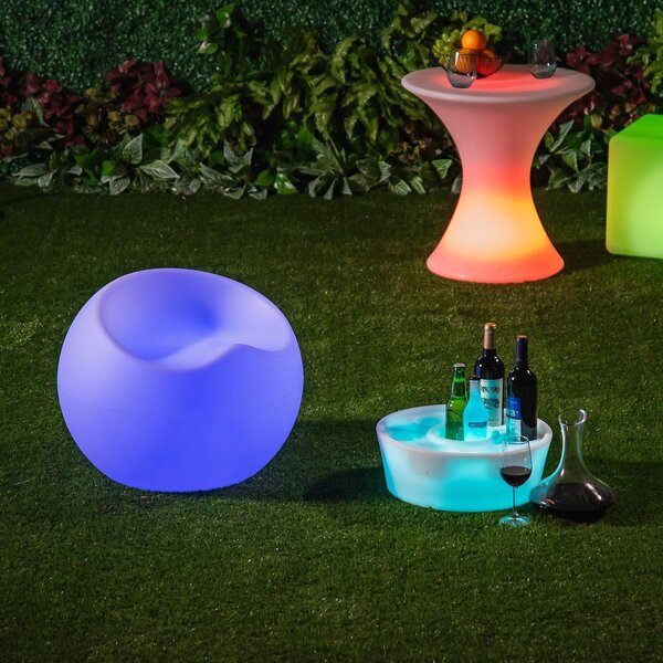 Pouf Poltrona Luminosa da Giardino con LED e Telecomando 45x40x39 cm Bianco
