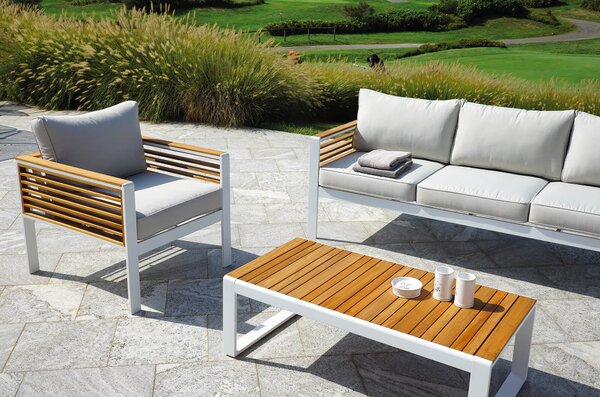 Set Salotto da Giardino in Alluminio Divano 2 Poltrone e Tavolino Vorghini Colonia