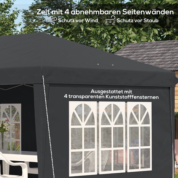 Outsunny Gazebo ca. 3x6 m Impermeabile Pop-up Gazebo Pieghevole con 4 Pareti, Finestre Protezione UV Sacca per il Trasporto Nero | Aosom Italy