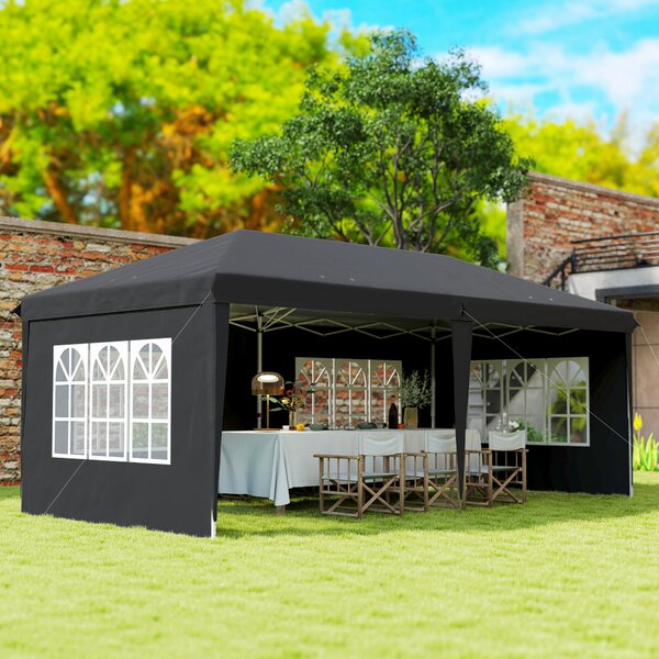 Outsunny Gazebo ca. 3x6 m Impermeabile Pop-up Gazebo Pieghevole con 4 Pareti, Finestre Protezione UV Sacca per il Trasporto Nero | Aosom Italy