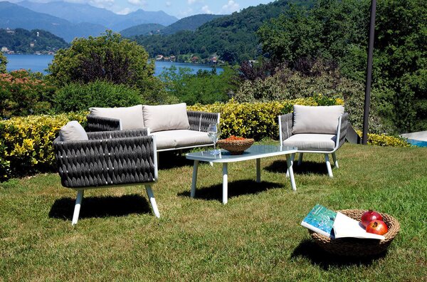 Set Salotto da Giardino in Alluminio Divano 2 Poltrone e Tavolino Vorghini Stoccolma