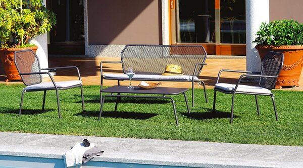 Set Salotto da Giardino in Ferro Divano 2 Poltrone e Tavolino Vorghini Boleto Antracite