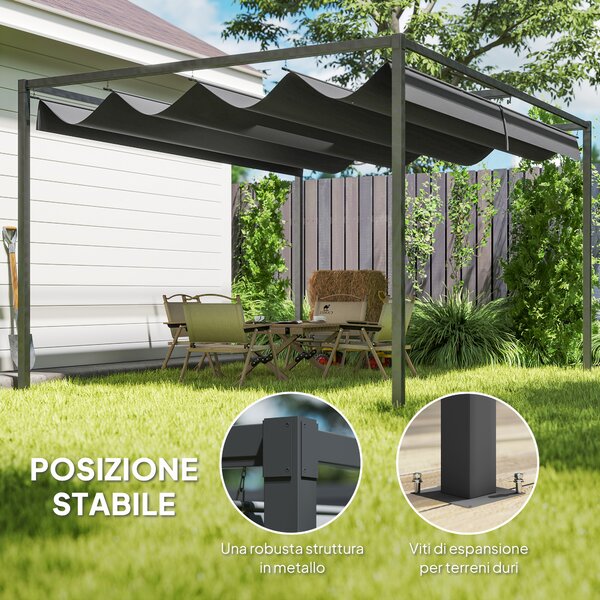 Outsunny Pergola Gazebo da Esterno con Tettuccio Retrattile in Metallo e Poliestere, 3x2.1 m, Nero | Aosom Italy