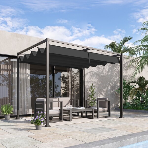 Outsunny Pergola Gazebo da Esterno con Tettuccio Retrattile in Metallo e Poliestere, 3x2.1 m, Nero | Aosom Italy