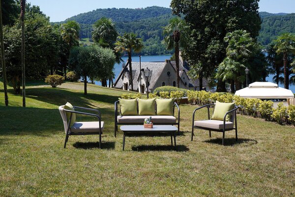 Set Salotto da Giardino in Alluminio Divano 2 Poltrone e Tavolino Vorghini Lubecca