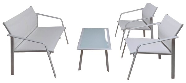 Set Salotto da Giardino in Ferro Divano 2 Poltrone e Tavolino Vorghini Gand Bianco
