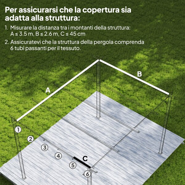 Outsunny Tetto per Gazebo Pergola con 10 Fori di Drenaggio in Poliestere, 350x260 cm, per Pergola 4x3m, Marrone Chiaro | Aosom Italy