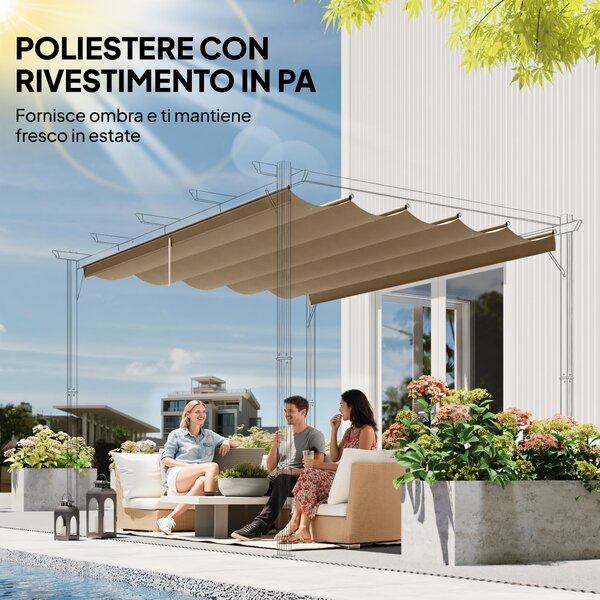Outsunny Tetto per Gazebo Pergola con 10 Fori di Drenaggio in Poliestere, 350x260 cm, per Pergola 4x3m, Marrone Chiaro | Aosom Italy